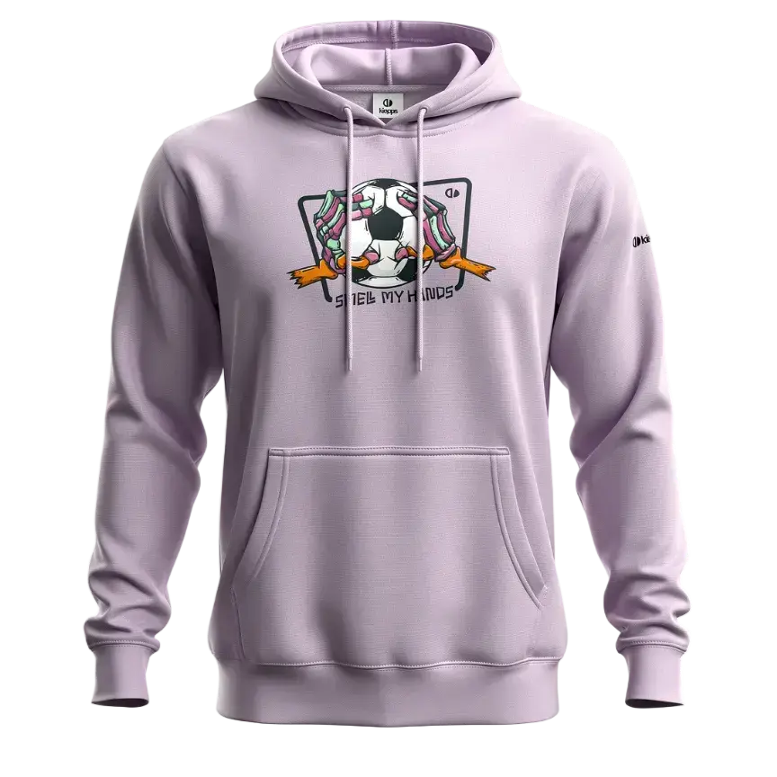 Light purple hoodie with graphic design on a white background