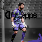 Soccer goalkeeper in a purple uniform with kiepps AeroLite PRO goalkeeper gloves