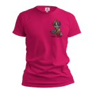 Pink t-shirt with a graphic design on a white background