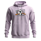 Light purple hoodie with graphic design on a white background