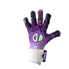 A Champion goalkeeper glove in purple, black, and pink, shown from the back with the white wrist strap visible against a plain white background.